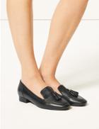 Marks & Spencer Wide Fit Leather Block Heel Tassel Loafers Black