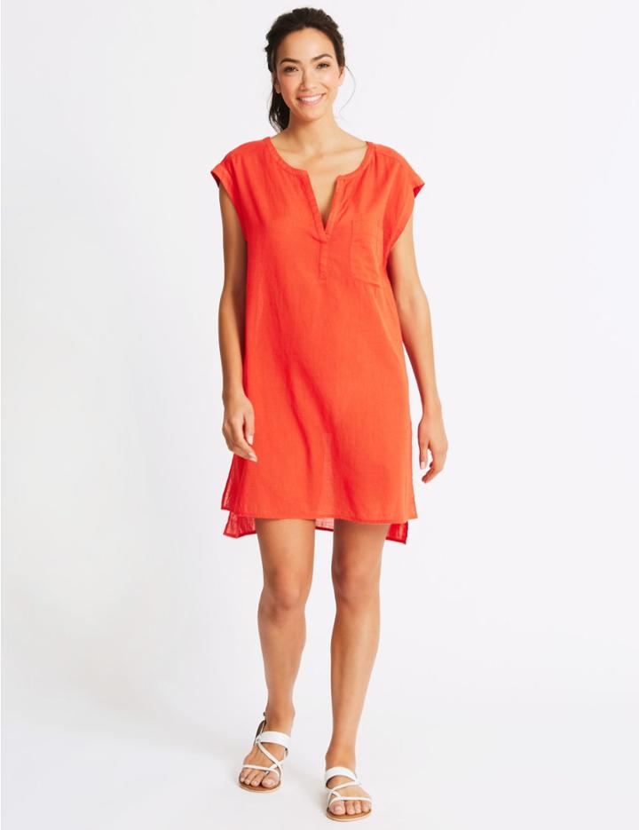 Marks & Spencer Pure Cotton Sleeveless Shirt Dress Red