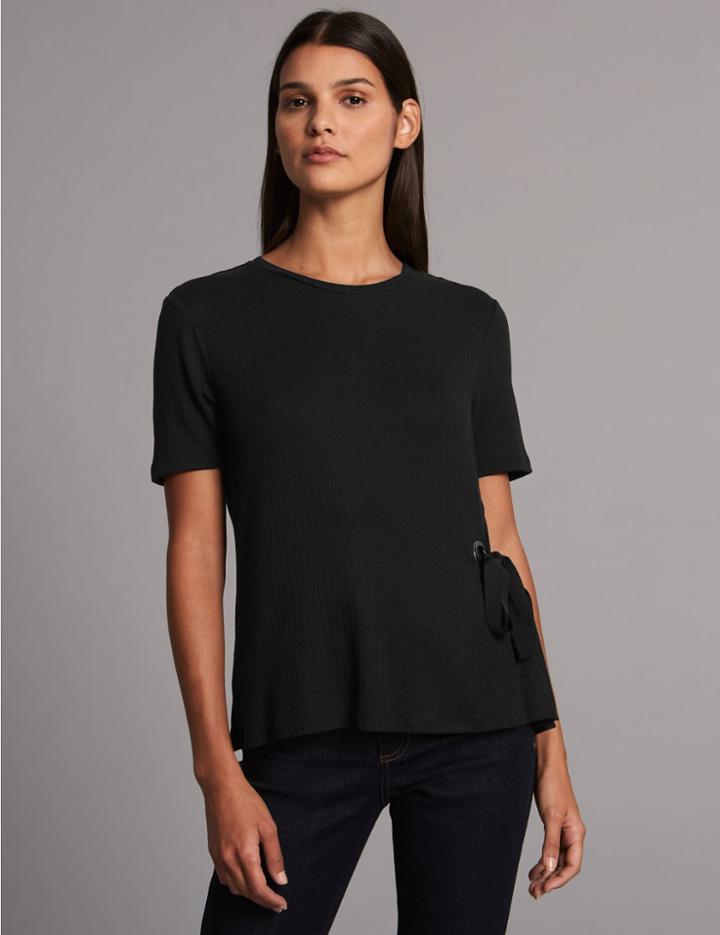 Marks & Spencer Ribbed Tie Side Short Sleeve T-shirt Black