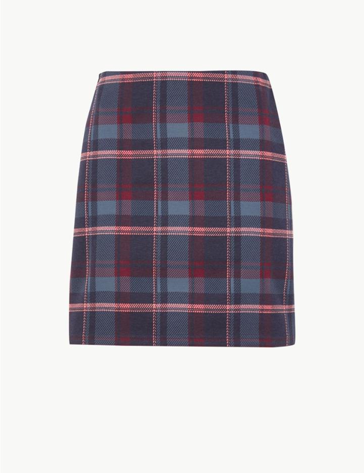 Marks & Spencer Checked Jersey Pencil Mini Skirt Navy Mix
