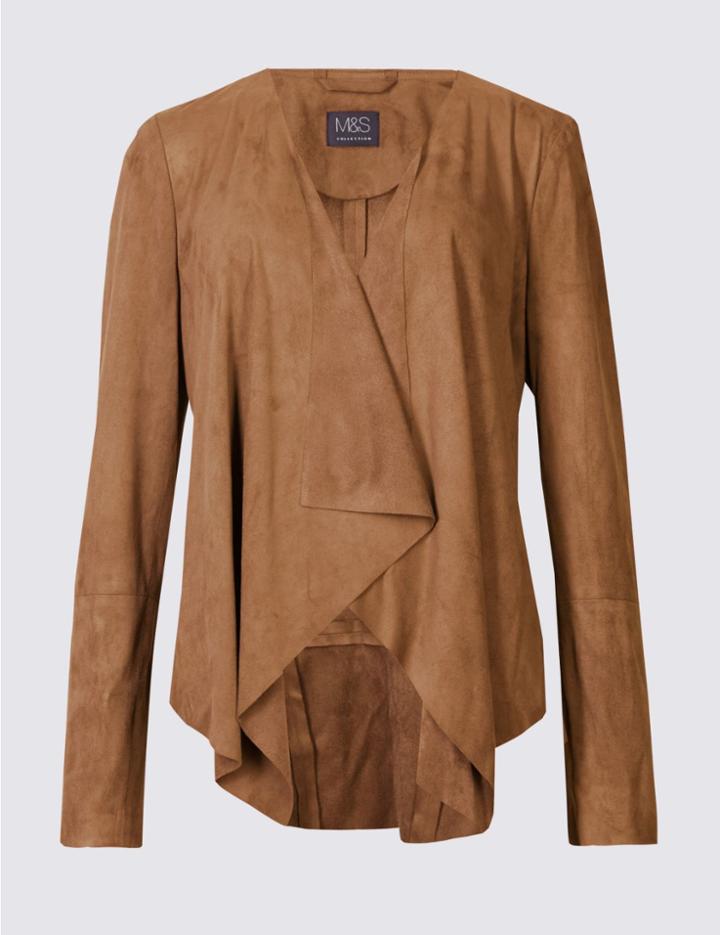 Marks & Spencer Faux Suede Waterfall Jacket Tan