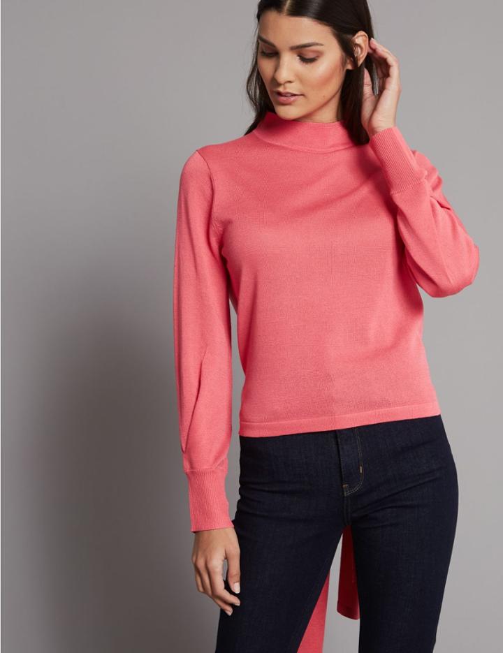 Marks & Spencer Funnel Neck Long Sleeve Tie Waist Jumper Watermelon