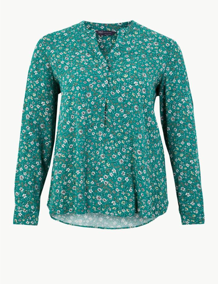 Marks & Spencer Curve Floral Print Blouse Green Mix