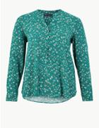 Marks & Spencer Curve Floral Print Blouse Green Mix
