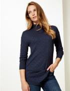 Marks & Spencer Spotted Funnel Neck Long Sleeve Top Navy Mix