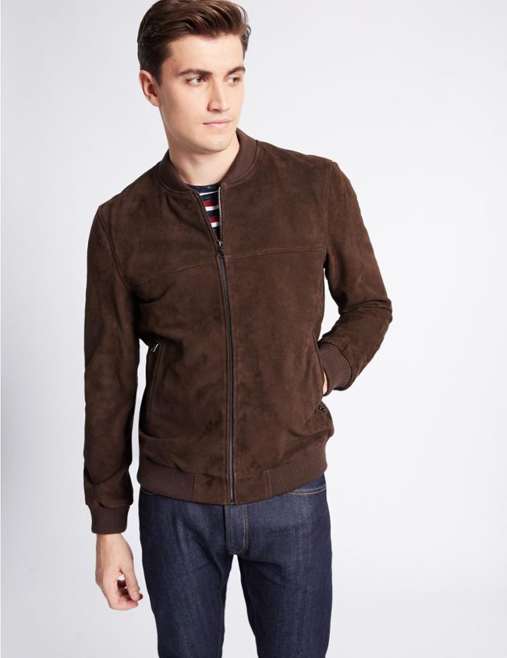 Marks & Spencer Suede Bomber Jacket Chocolate