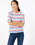 Marks & Spencer Pure Cotton Striped Short Sleeve Top Multi