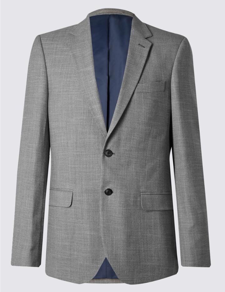 Marks & Spencer Grey Textured Regular Fit Jacket Grey