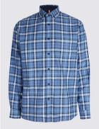 Marks & Spencer Cotton Rich Checked Shirt With Pocket Blue