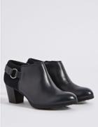 Marks & Spencer Leather Block Heel Side Zip Shoe Boots Navy