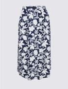 Marks & Spencer Floral Print Jersey A-line Midi Skirt Blue Mix