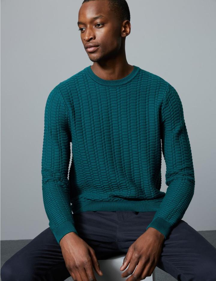 Marks & Spencer Supima&reg; Cotton Rich Laddered Jumper Dark Teal