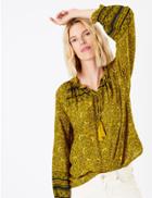 Marks & Spencer Floral Print High Neck Long Sleeve Blouse Yellow Mix