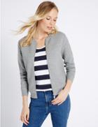 Marks & Spencer Cotton Blend Quilted Jersey Bomber Jacket Grey Marl