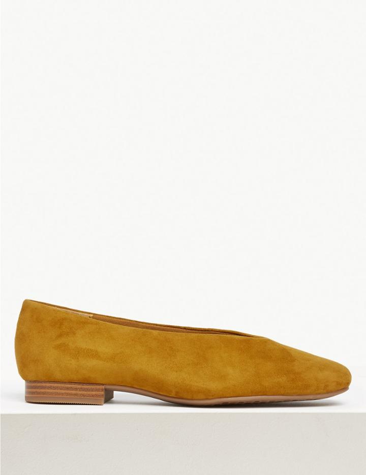 Marks & Spencer High Cut Suede Ballet Pumps Ochre