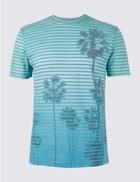 Marks & Spencer Slim Fit Cotton Blend Crew Neck T-shirt Light Blue Mix