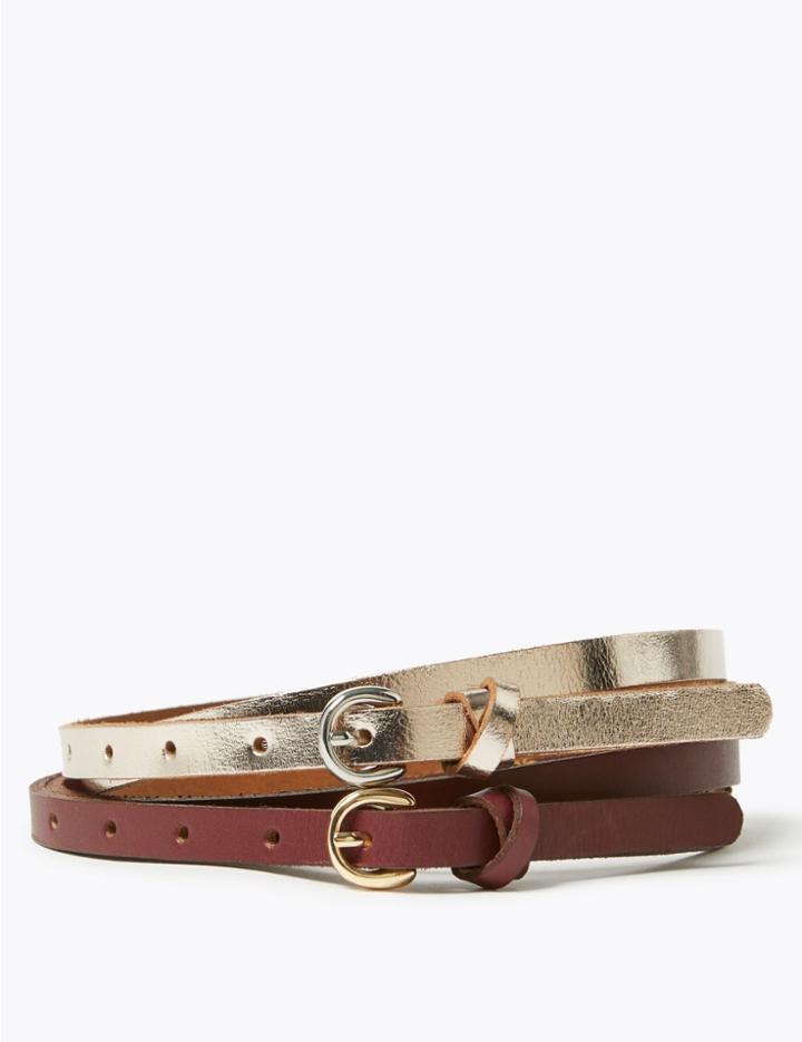 Marks & Spencer 2 Pack Leather Skinny Hip Belts Gold Mix