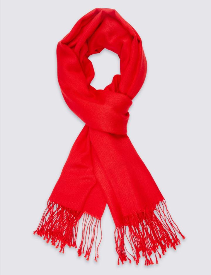 Marks & Spencer Modal Blend Scarf With Wool Bright Red