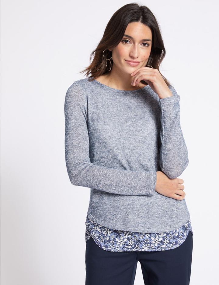 Marks & Spencer Sparkly Floral Hem Long Sleeve Tunic Blue Mix