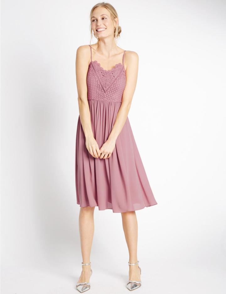 Marks & Spencer Floral Lace Strap Swing Dress Antique Rose