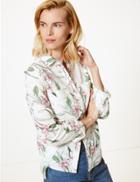 Marks & Spencer Pure Cotton Floral Print Long Sleeve Shirt Ivory Mix