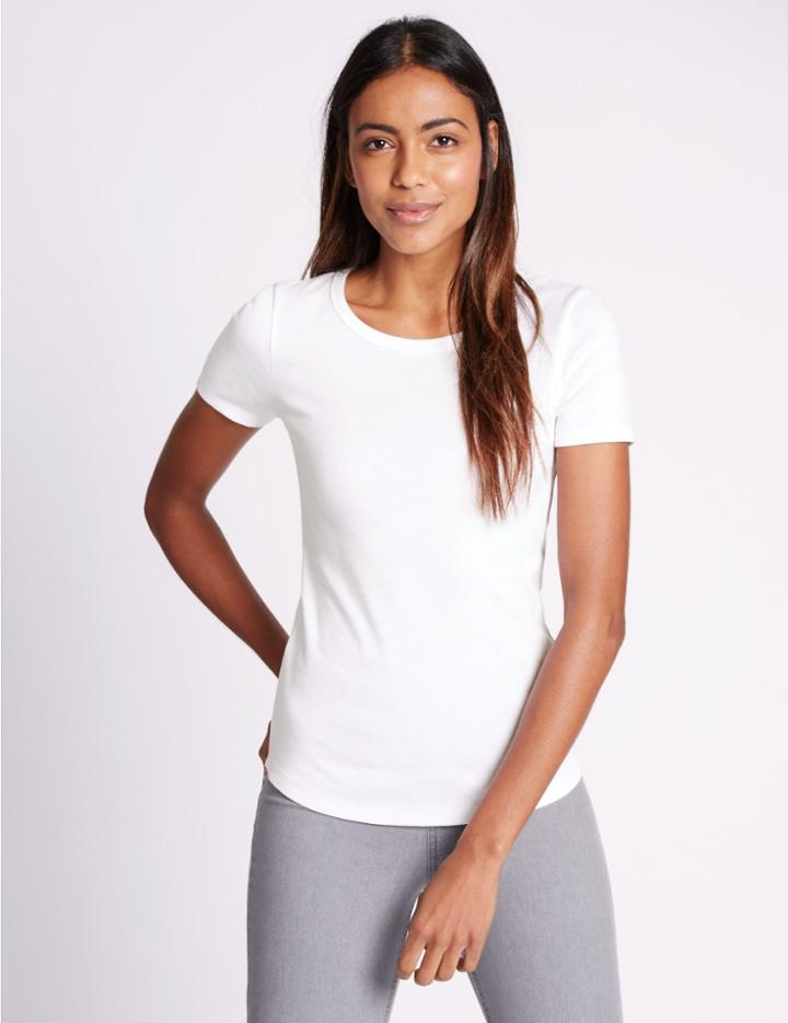 Marks & Spencer Pure Cotton Round Neck Short Sleeve T-shirt White