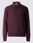 Marks & Spencer Pure Cotton Textured Mock Shirt Jumper Aubergine
