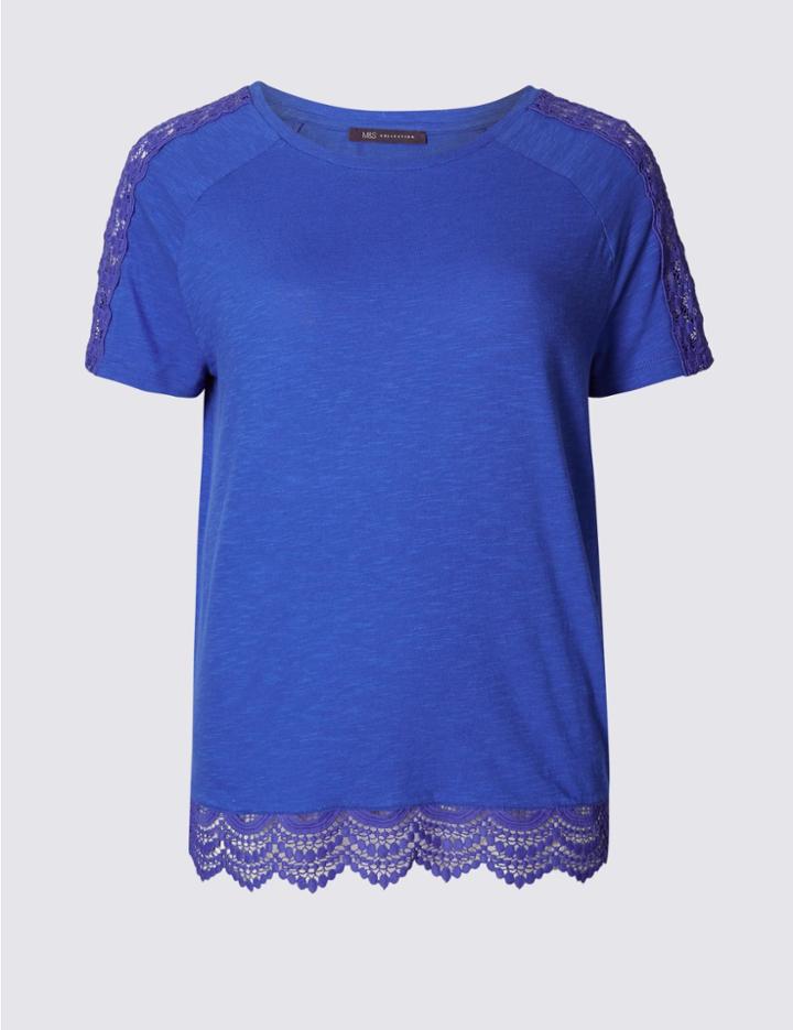 Marks & Spencer Pure Cotton Lace Detail T-shirt Iris