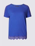 Marks & Spencer Pure Cotton Lace Detail T-shirt Iris