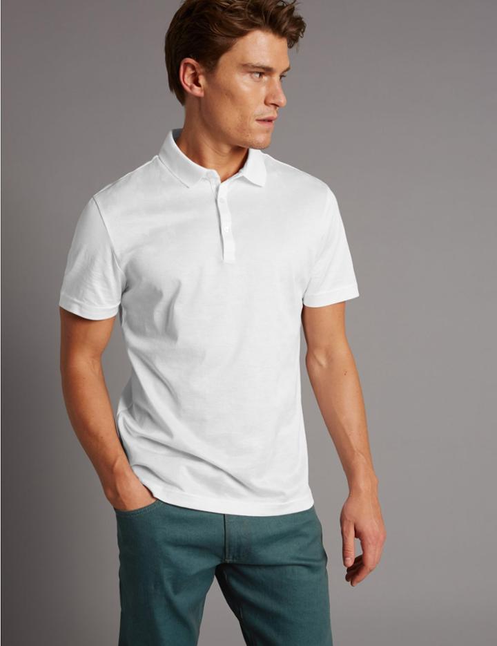Marks & Spencer Pure Cotton Textured Polo Shirt White