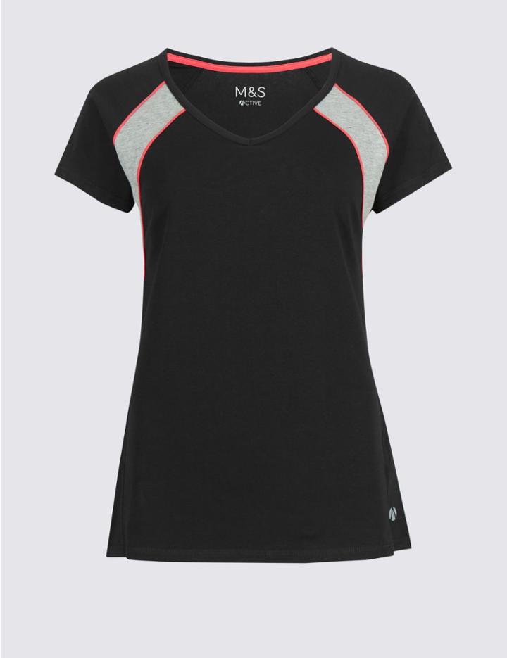 Marks & Spencer Cotton Rich Colour Block T-shirt Black Mix