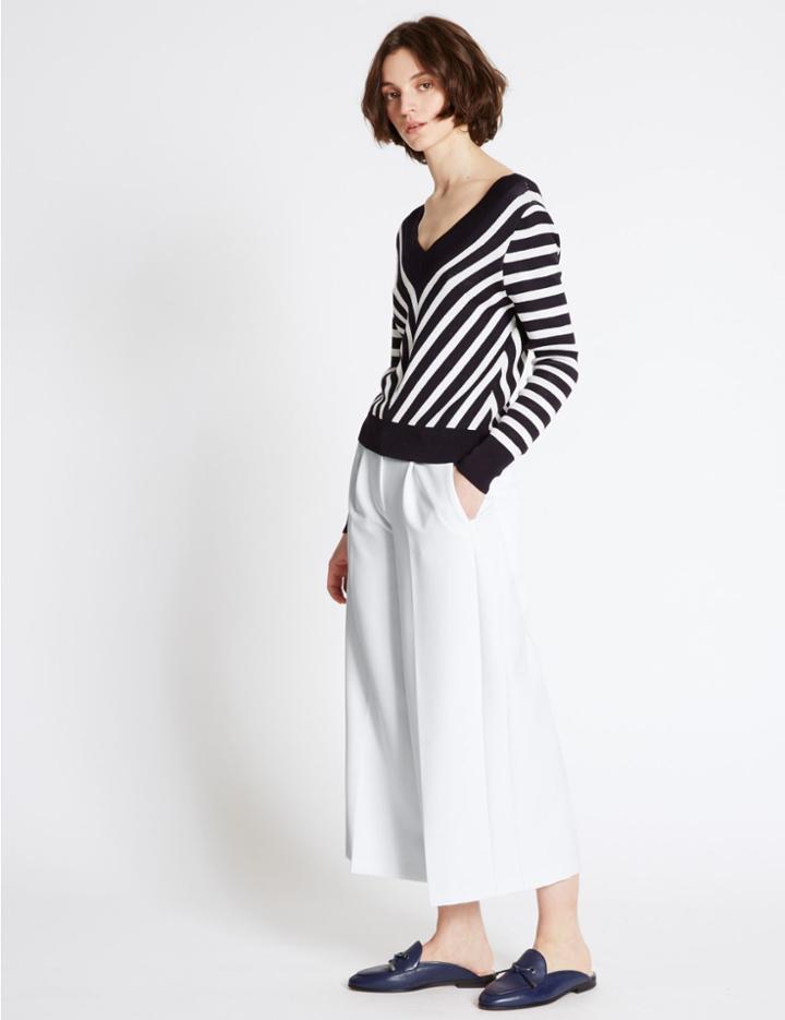 Marks & Spencer Button Detail Wide Leg Trousers Soft White