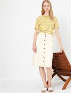 Marks & Spencer Pure Cotton Striped Straight Fit T-shirt Antique Brass