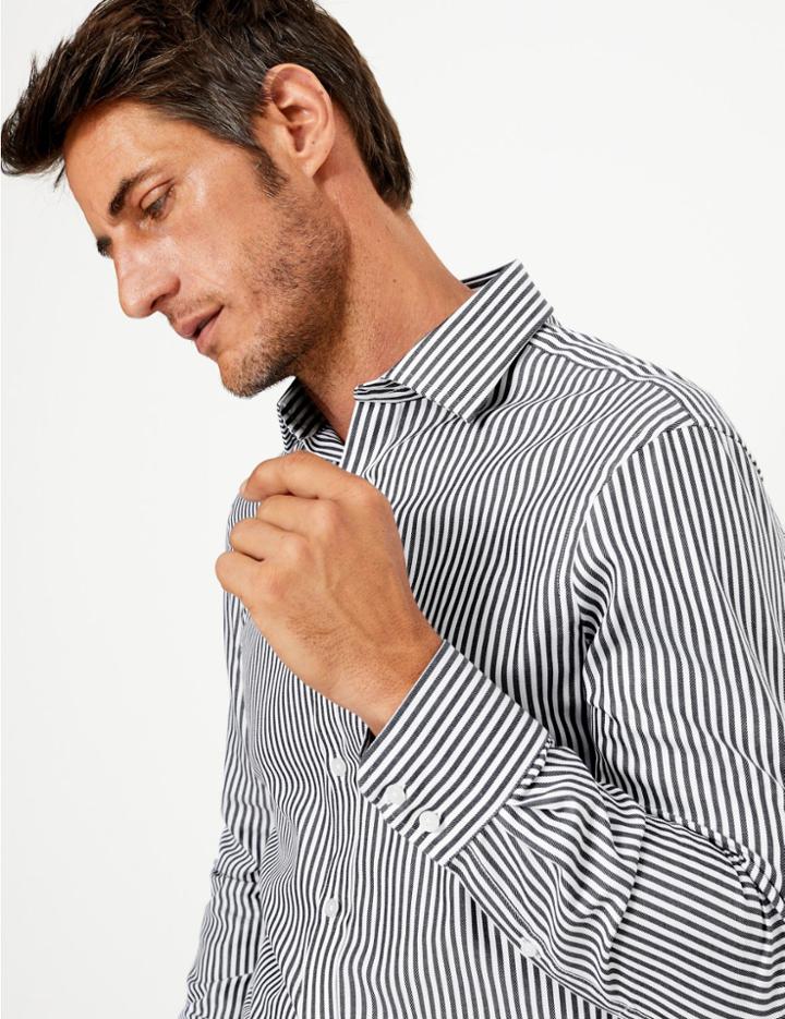 Marks & Spencer English Cotton Tailored Fit Striped Shirt Blue Mix