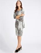 Marks & Spencer Animal Print Drape Waist Bodycon Midi Dress Grey Mix