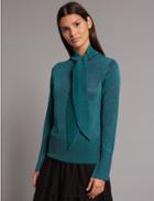 Marks & Spencer Lurex Tie Neck Jumper Blue Mix