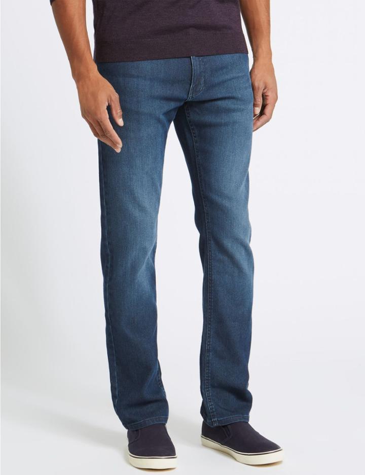 Marks & Spencer Straight Fit Stretch Jeans Medium Blue