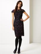 Marks & Spencer Lace Cap Sleeve Bodycon Midi Dress Plum