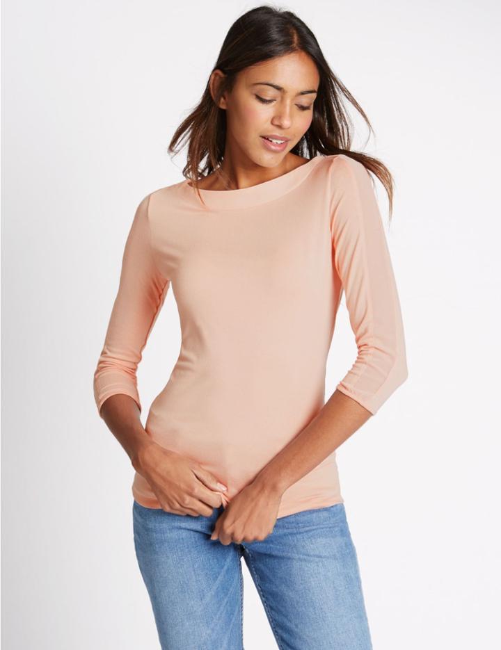 Marks & Spencer Slash Neck 3/4 Sleeve Jersey Top Blush
