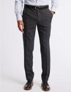 Marks & Spencer Slim Fit Wool Blend Flat Front Trousers Grey