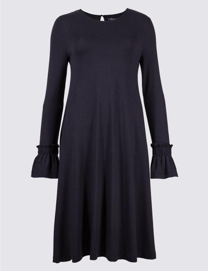 Marks & Spencer Gathering Detail Long Sleeve Swing Dress Navy