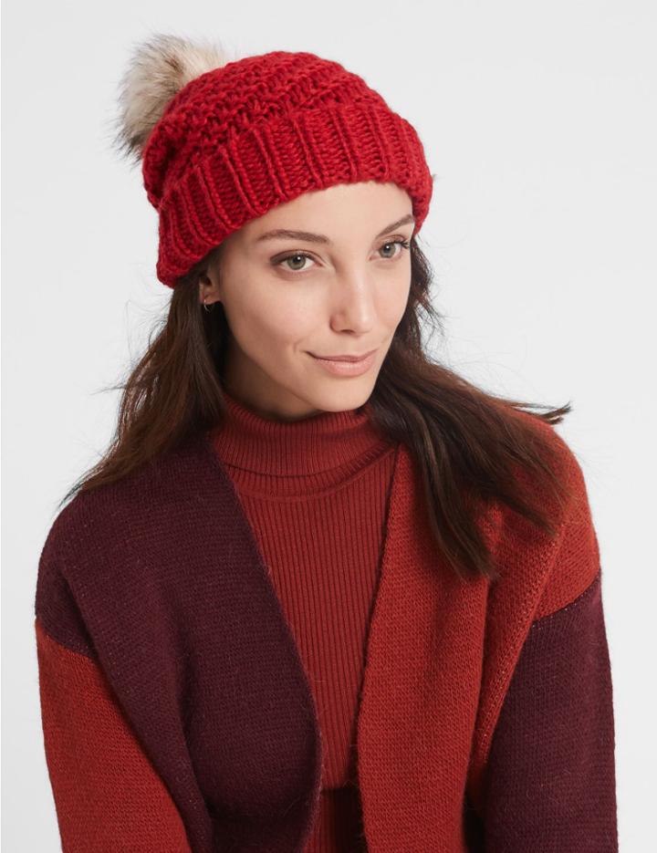 Marks & Spencer Fur Bobble Winter Hat Red