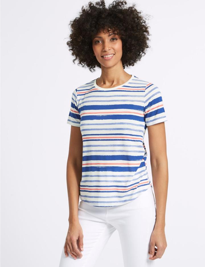 Marks & Spencer Relaxed Crew Neck T-shirt Navy Mix