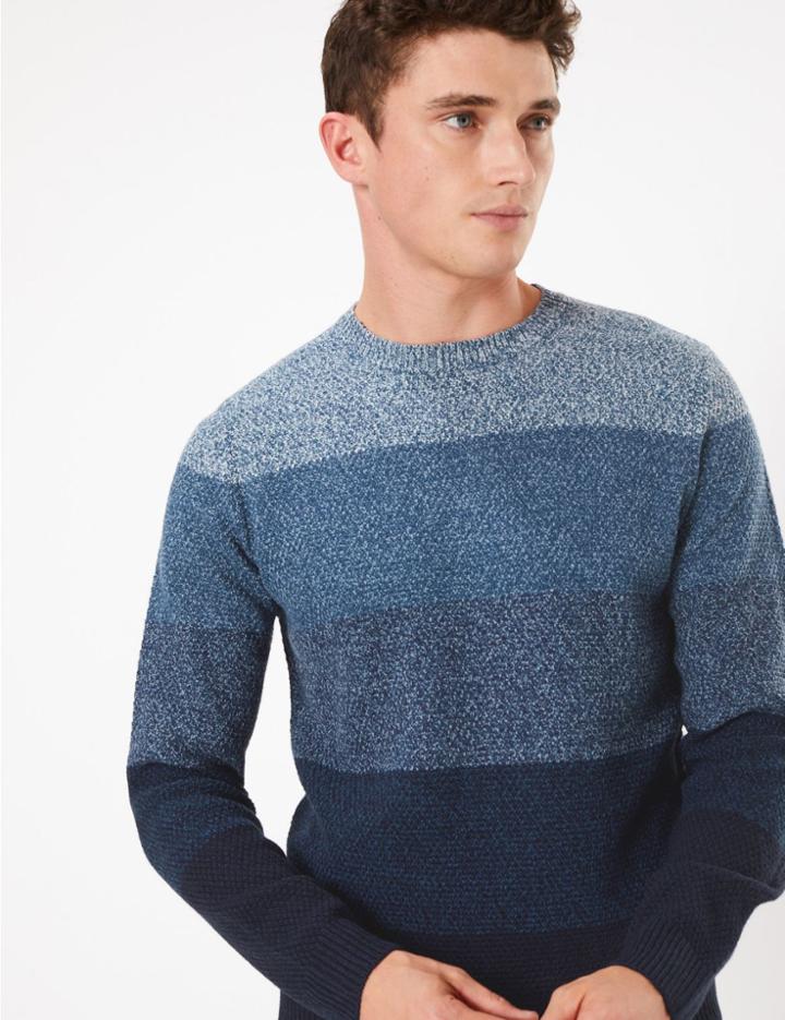 Marks & Spencer Colour Block Crew Neck Jumper Blue Mix