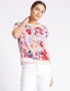 Marks & Spencer Floral Print Round Neck Half Sleeve Jumper Pink Mix