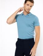 Marks & Spencer Silk Cotton Open Neck Knitted Polo Blue