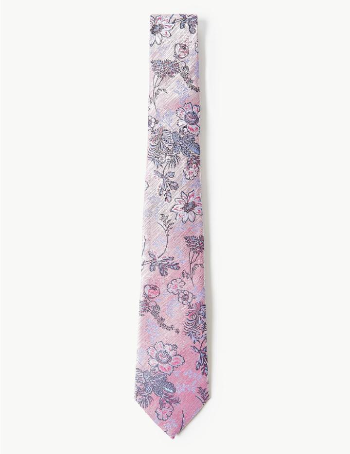 Marks & Spencer Pure Silk Floral Tie Pale Pink