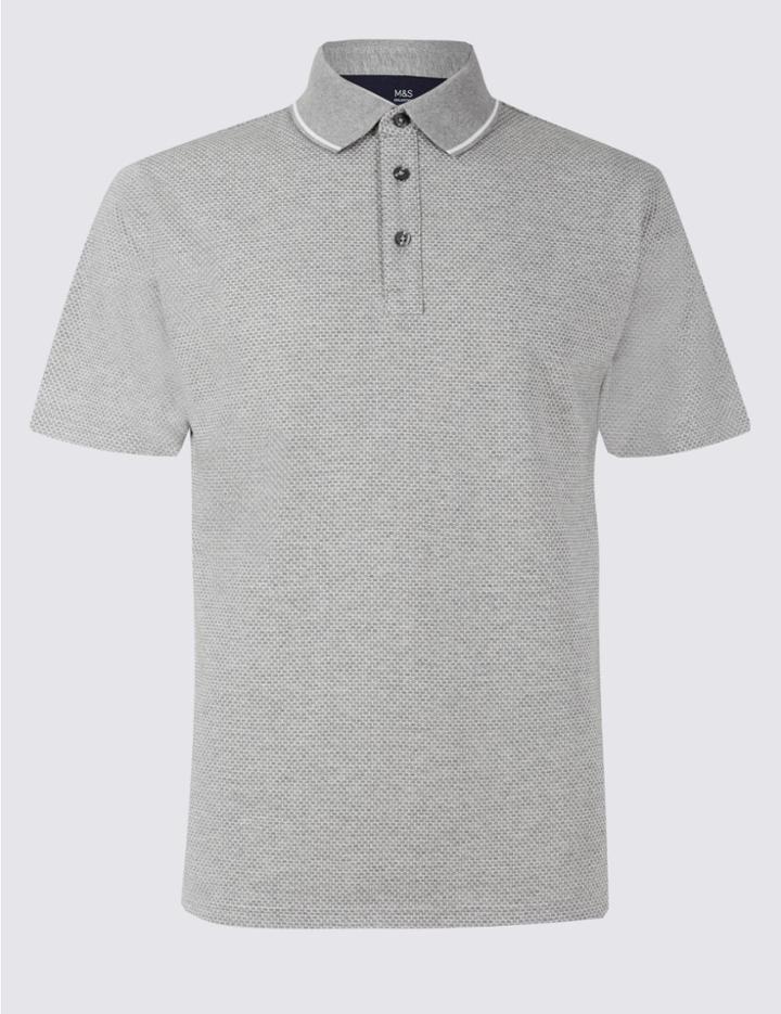 Marks & Spencer Cotton Rich Textured Polo Shirt Grey Marl