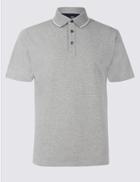 Marks & Spencer Cotton Rich Textured Polo Shirt Grey Marl