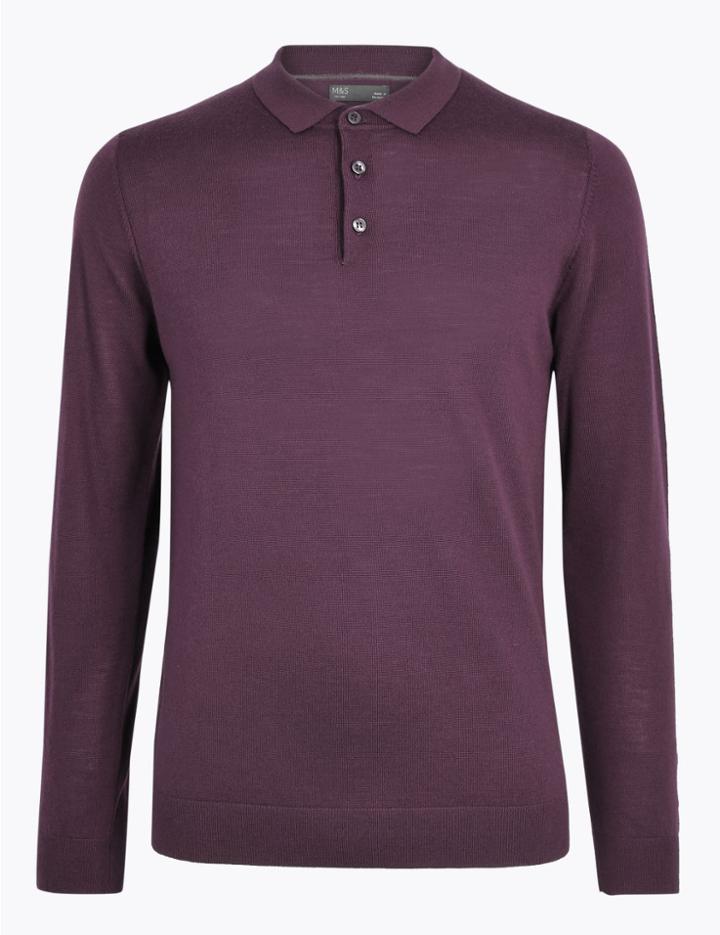 Marks & Spencer Pure Merino Wool Polo Short Plum